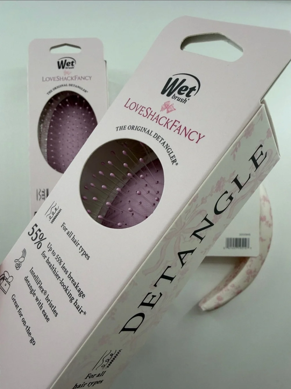LoveShackFancy Set Pink Floral Coquette Detangler Brush Duo with Padded Headband